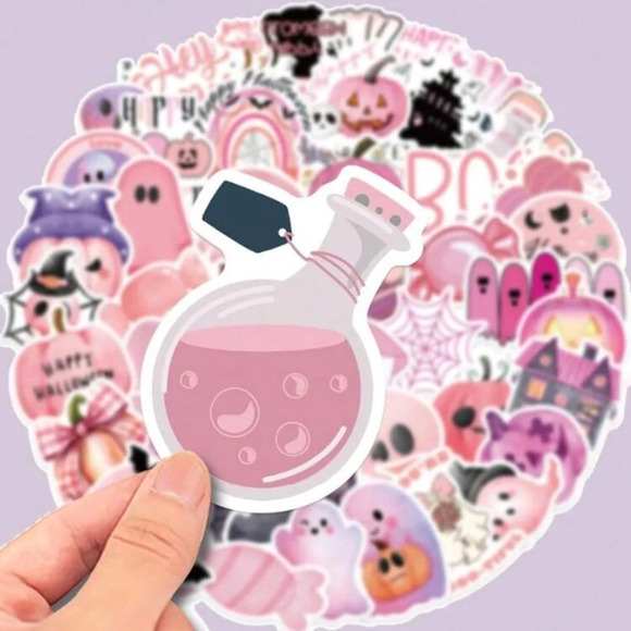 50 pink purple black Halloween vinyl stickers decor laptop mug scrapbook luggage - Picture 4 of 7